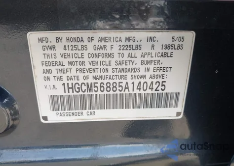 2005 Honda Accord 2.4 Ex из США, поврежденный, VIN 1HGCM56885A140425